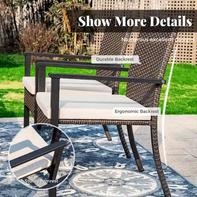7/9 Patio Dining Set, Expendable Rectangular Outdoor Dining Table with Rattan Chairs