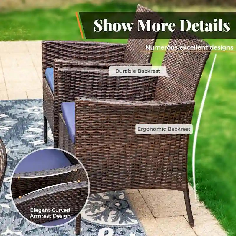 7/9 Patio Dining Set, Expendable Rectangular Outdoor Dining Table with Rattan Chairs