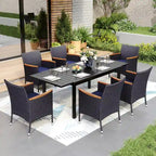7/9 Patio Dining Set, Expendable Rectangular Outdoor Dining Table with Rattan Chairs