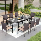 7/9 Patio Dining Set, Expendable Rectangular Outdoor Dining Table with Rattan Chairs