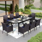 7/9 Patio Dining Set, Expendable Rectangular Outdoor Dining Table with Rattan Chairs