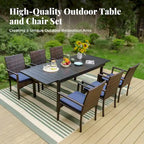 7/9 Patio Dining Set, Expendable Rectangular Outdoor Dining Table with Rattan Chairs