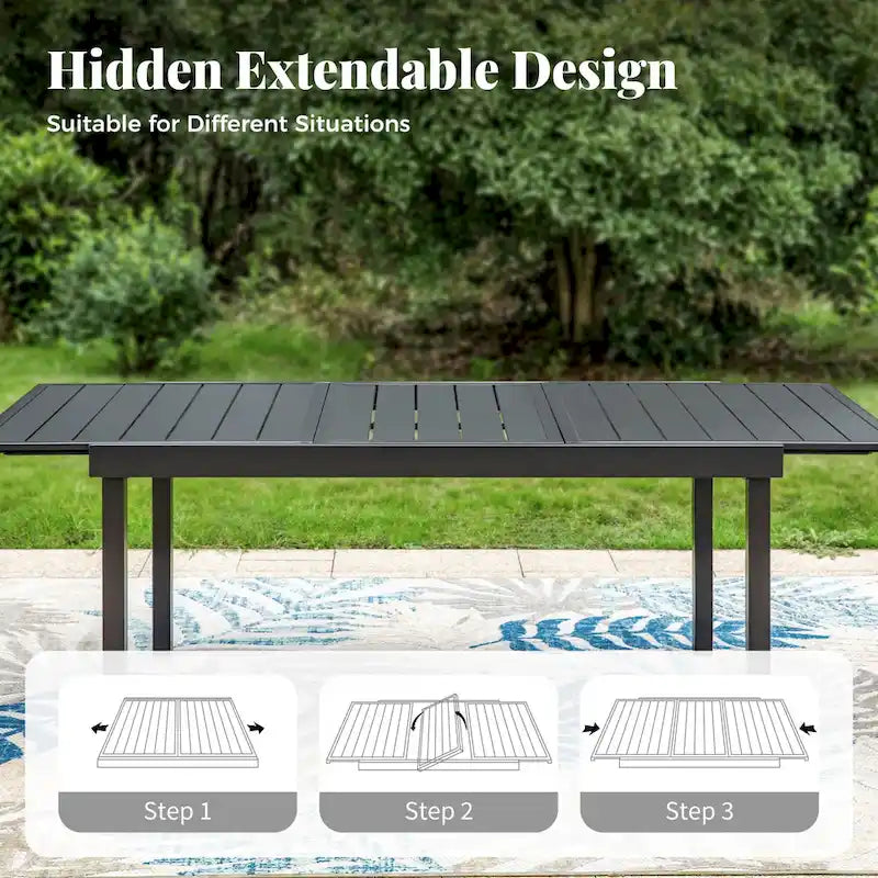 7/9 Patio Dining Set, Expendable Rectangular Outdoor Dining Table with Rattan Chairs