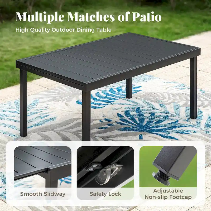 7/9 Patio Dining Set, Expendable Rectangular Outdoor Dining Table with Rattan Chairs