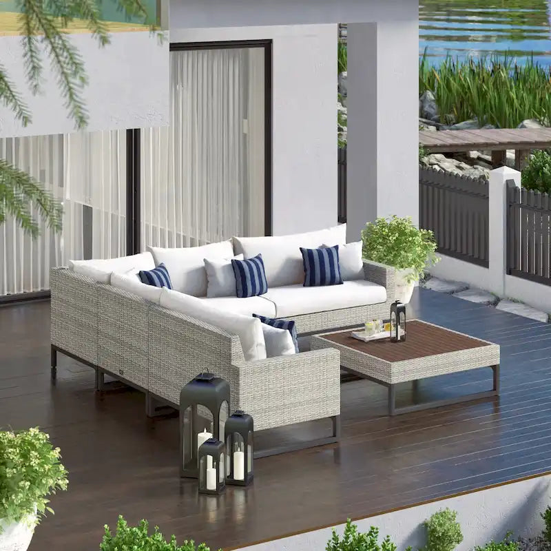 Milo Gray 6 Piece Sunbrella Outdoor Patio Sectional with Table