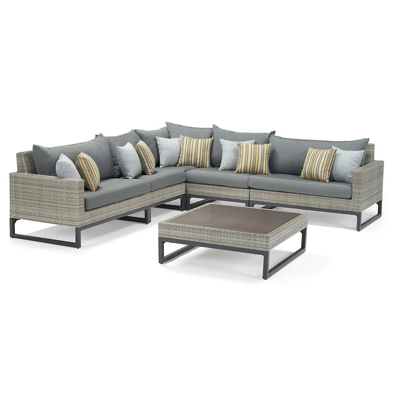 Milo Gray 6 Piece Sunbrella Outdoor Patio Sectional with Table