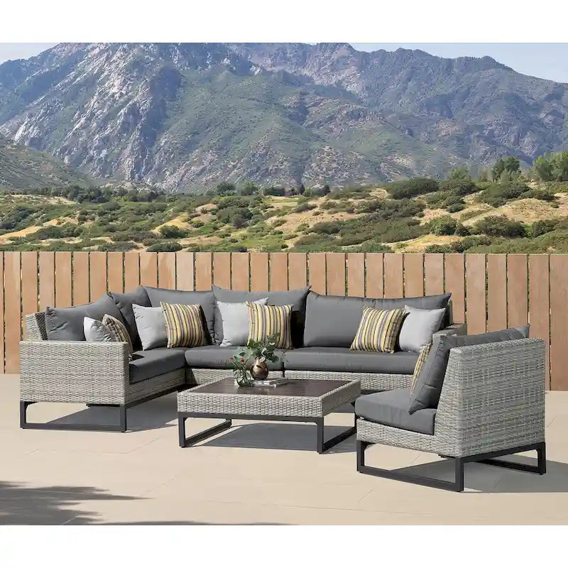 Milo Gray 6 Piece Sunbrella Outdoor Patio Sectional with Table