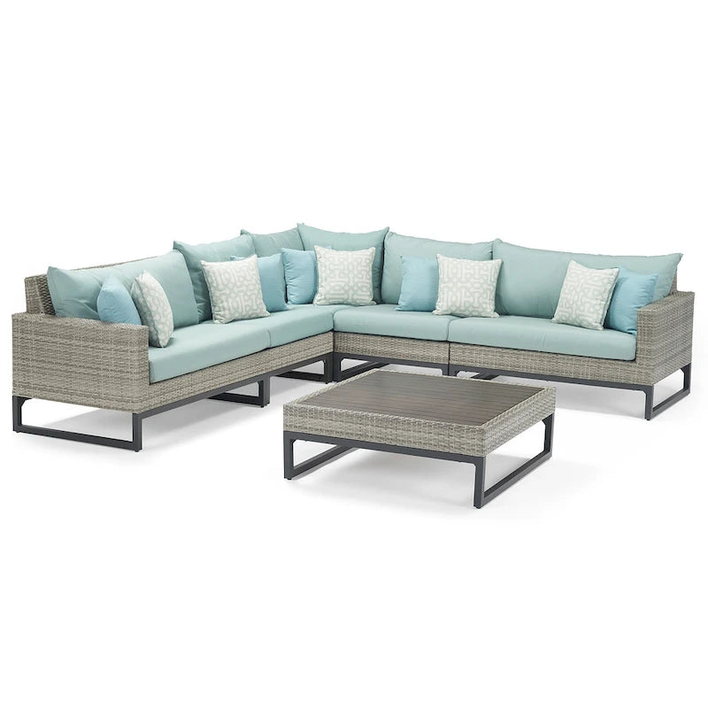 Milo Gray 6 Piece Sunbrella Outdoor Patio Sectional with Table