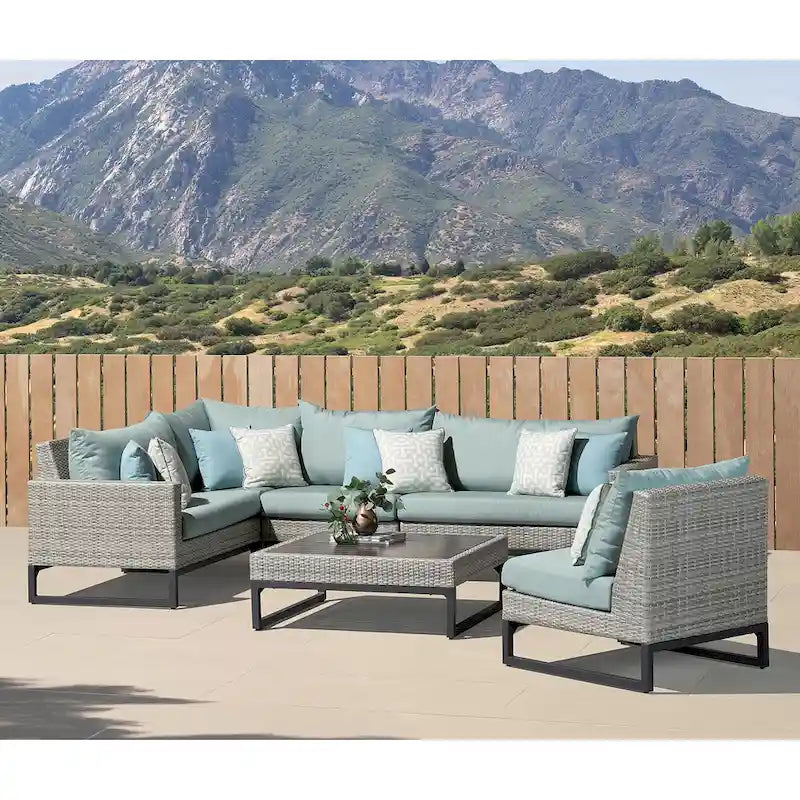 Milo Gray 6 Piece Sunbrella Outdoor Patio Sectional with Table
