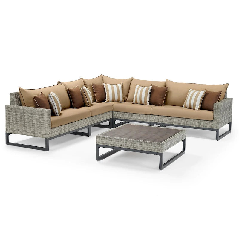 Milo Gray 6 Piece Sunbrella Outdoor Patio Sectional with Table