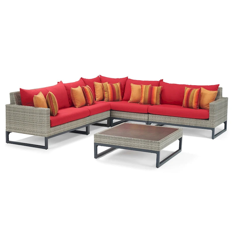 Milo Gray 6 Piece Sunbrella Outdoor Patio Sectional with Table