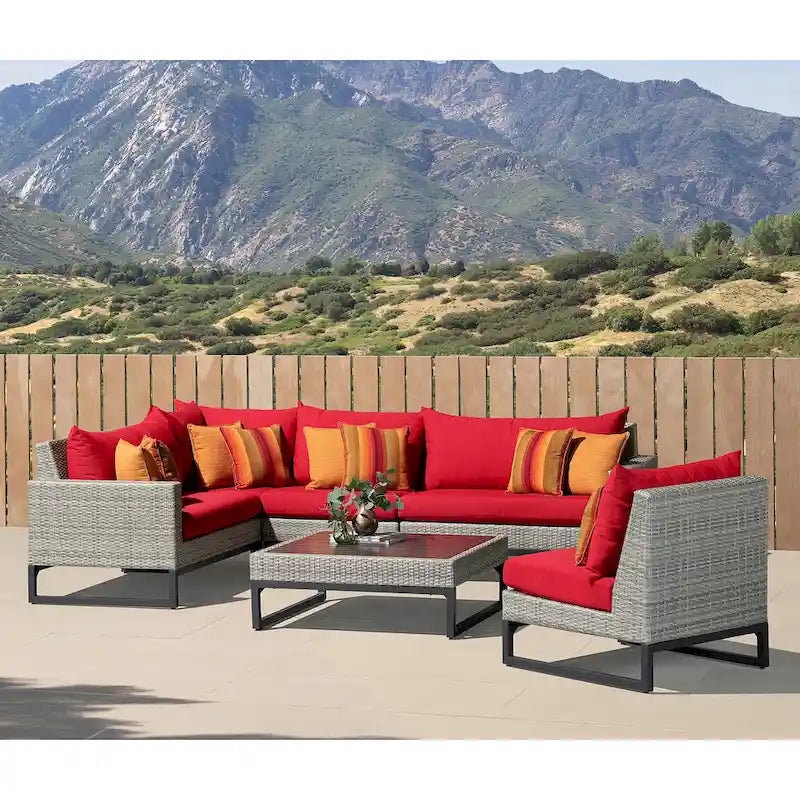 Milo Gray 6 Piece Sunbrella Outdoor Patio Sectional with Table