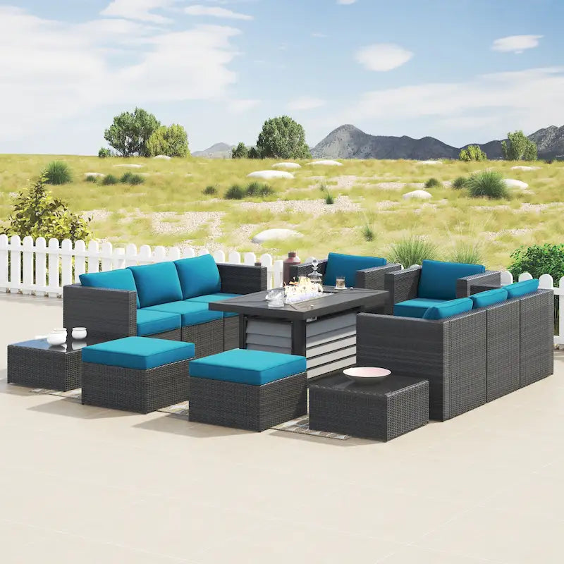Corvus Trey 13-piece Woven Wicker Sectional Patio Furniture Set with Fire Table