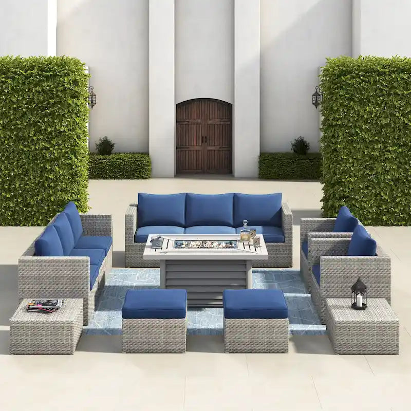 Corvus Trey 13-piece Woven Wicker Sectional Patio Furniture Set with Fire Table