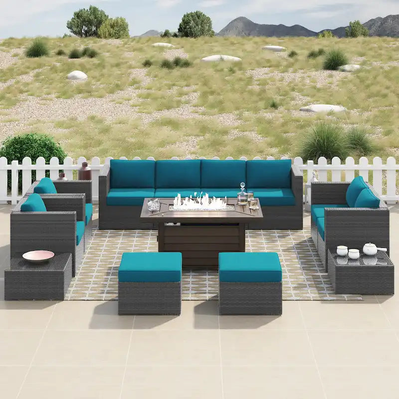 Corvus Trey 13-piece Woven Wicker Sectional Patio Furniture Set with Fire Table