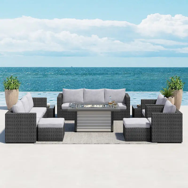 Corvus Trey 13-piece Woven Wicker Sectional Patio Furniture Set with Fire Table
