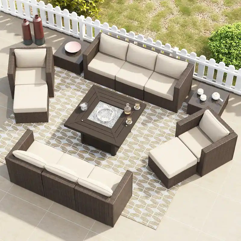 Corvus Trey 13-piece Woven Wicker Sectional Patio Furniture Set with Fire Table