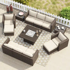 Corvus Trey 13-piece Woven Wicker Sectional Patio Furniture Set with Fire Table
