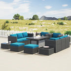 Corvus Trey 13-piece Woven Wicker Sectional Patio Furniture Set with Fire Table