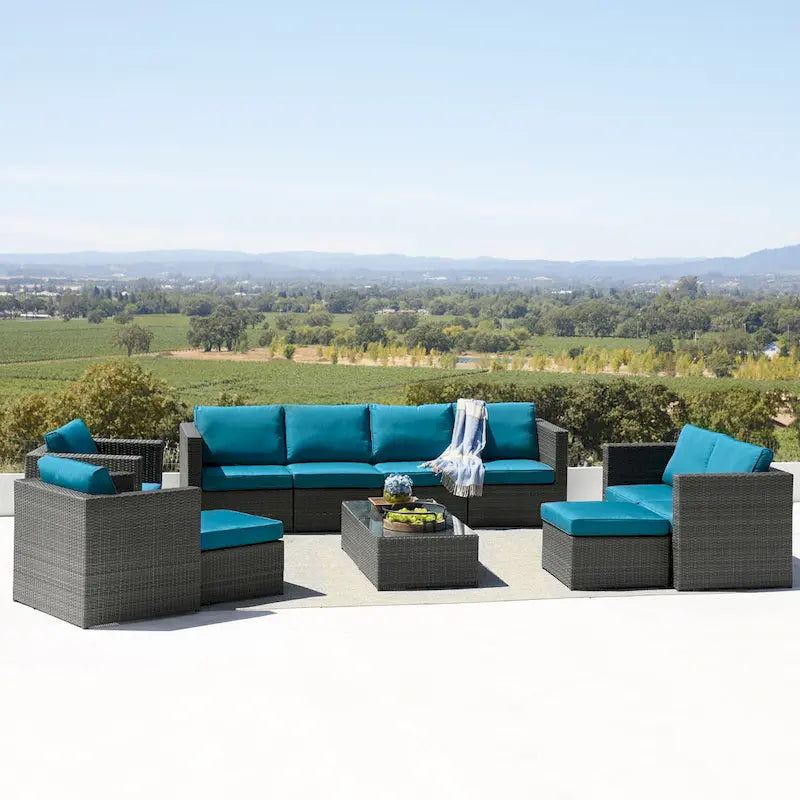 Corvus Trey 13-piece Woven Wicker Sectional Patio Furniture Set with Fire Table