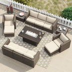 Corvus Trey 13-piece Woven Wicker Sectional Patio Furniture Set with Fire Table