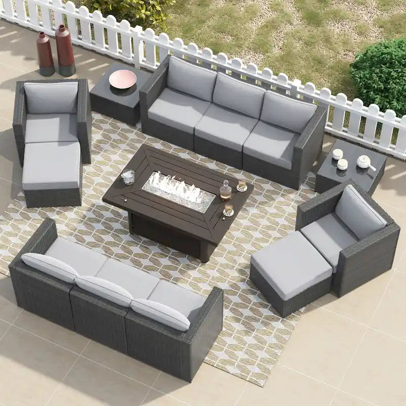 Corvus Trey 13-piece Woven Wicker Sectional Patio Furniture Set with Fire Table