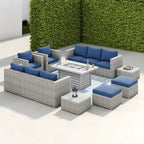 Corvus Trey 13-piece Woven Wicker Sectional Patio Furniture Set with Fire Table