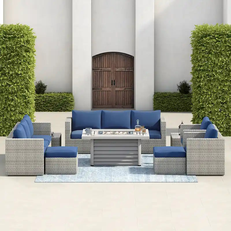 Corvus Trey 13-piece Woven Wicker Sectional Patio Furniture Set with Fire Table