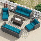 Corvus Trey 13-piece Woven Wicker Sectional Patio Furniture Set with Fire Table