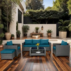 7-Piece Wicker Outdoor Sectional Set with Cushions and Table