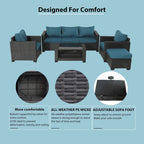7-Piece Wicker Outdoor Sectional Set with Cushions and Table