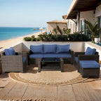 7-Piece Wicker Outdoor Sectional Set with Cushions and Table