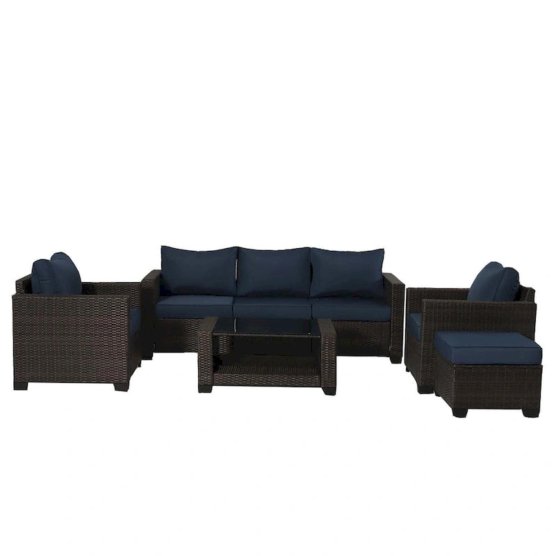 7-Piece Wicker Outdoor Sectional Set with Cushions and Table