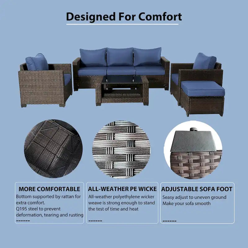 7-Piece Wicker Outdoor Sectional Set with Cushions and Table