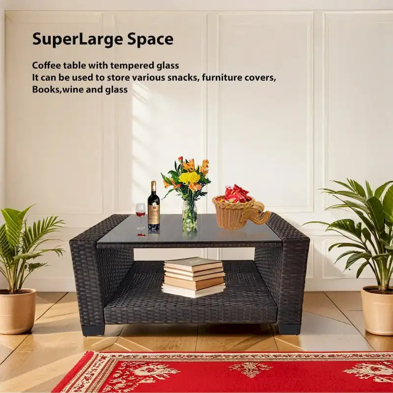 7-Piece Wicker Outdoor Sectional Set with Cushions and Table