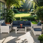 7-Piece Wicker Outdoor Sectional Set with Cushions and Table