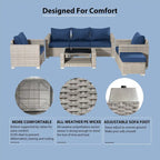 7-Piece Wicker Outdoor Sectional Set with Cushions and Table