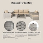 7-Piece Wicker Outdoor Sectional Set with Cushions and Table