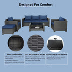 7-Piece Wicker Outdoor Sectional Set with Cushions and Table