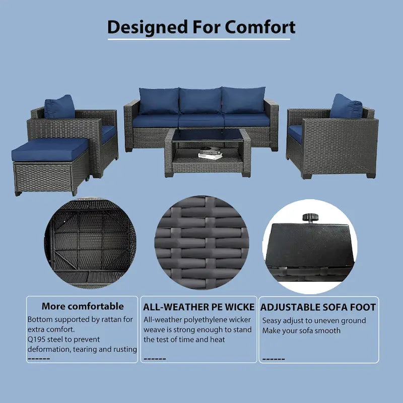 7-Piece Wicker Outdoor Sectional Set with Cushions and Table