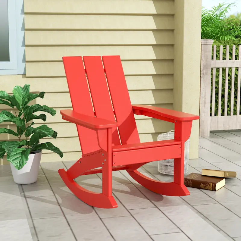 Polytrends Shoreside Modern Eco-Friendly All Weather Poly Adirondack Rocking Chair