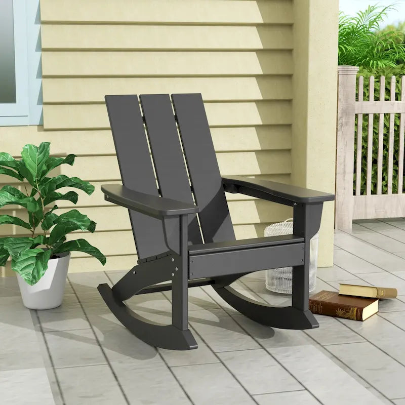 Polytrends Shoreside Modern Eco-Friendly All Weather Poly Adirondack Rocking Chair
