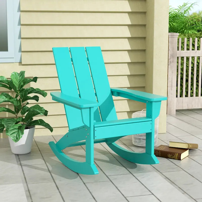Polytrends Shoreside Modern Eco-Friendly All Weather Poly Adirondack Rocking Chair