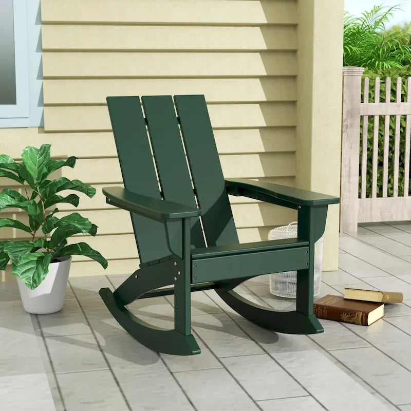 Polytrends Shoreside Modern Eco-Friendly All Weather Poly Adirondack Rocking Chair
