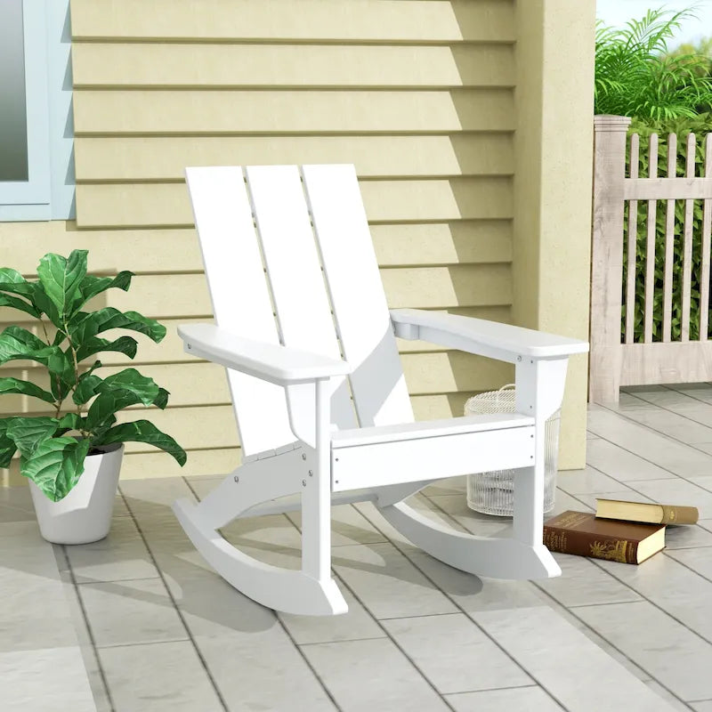 Polytrends Shoreside Modern Eco-Friendly All Weather Poly Adirondack Rocking Chair