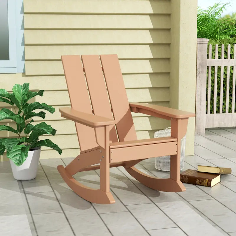 Polytrends Shoreside Modern Eco-Friendly All Weather Poly Adirondack Rocking Chair