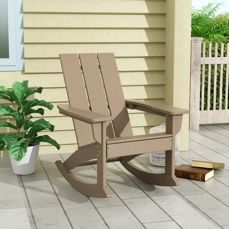 Polytrends Shoreside Modern Eco-Friendly All Weather Poly Adirondack Rocking Chair