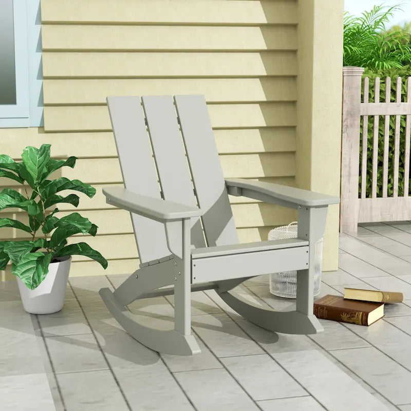 Polytrends Shoreside Modern Eco-Friendly All Weather Poly Adirondack Rocking Chair