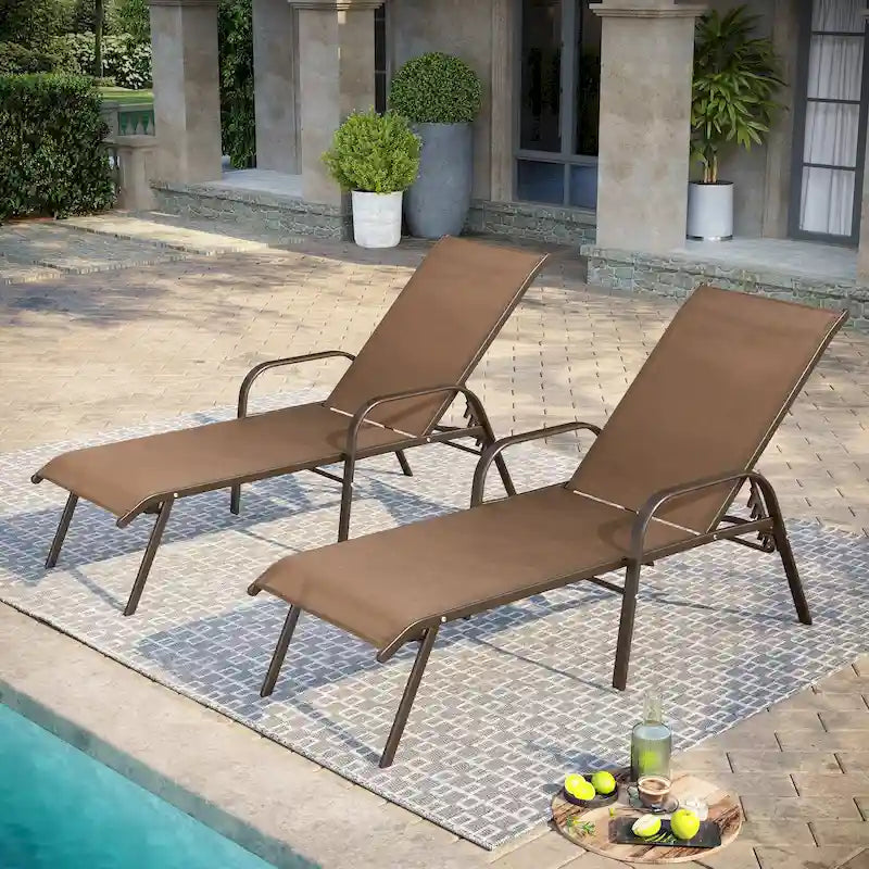 Pellebant 2/4PCS Outdoor Adjustable Patio Chaise Lounge Chairs