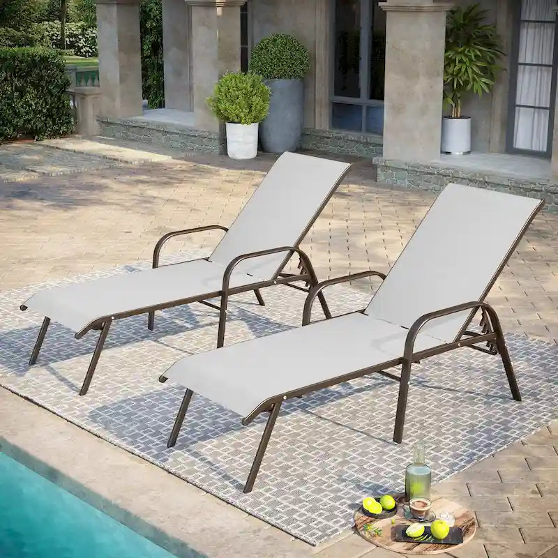 Pellebant 2/4PCS Outdoor Adjustable Patio Chaise Lounge Chairs